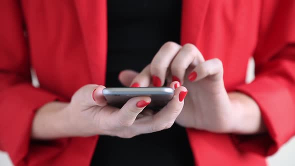 Closeup of Female Hands Texting on Smartphone Business Woman Typing Message or Email