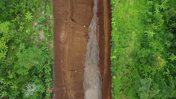 Land clearing for highways from aerial drone footage from top camera view