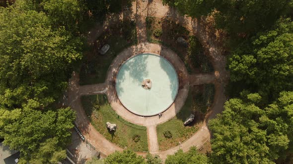 Parco della Montagnola in Bolgona city, Italy, top down aerial view