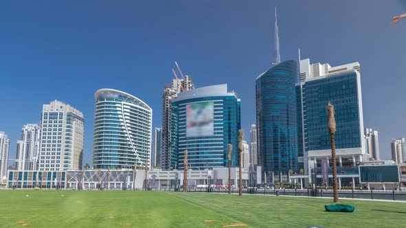 Panoramic Timelapse View of Business Bay and Downtown Area of Dubai