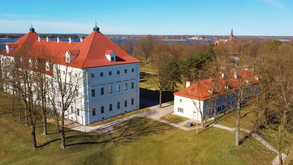 Aerial Shot of Birzai Castle, Birzai City Panorama 4K UHD Resolution