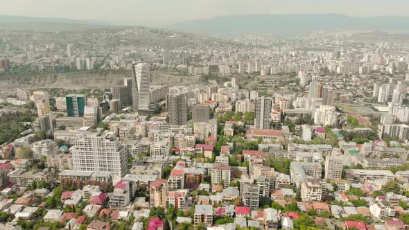 Rising Aerial View Of Big City Panorama With Many Buildings.Tbilisi