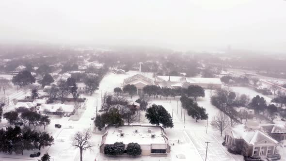 Desolate small town in a snow storm.