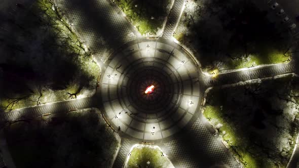 Aerial night look down view Freedom Square circle