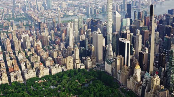 Aerial View of a New York Manhattan Filmed From a Helicopter