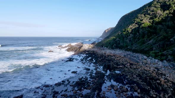 Aerial view of Otter trail beach morning, Eastern Cape, South Africa.