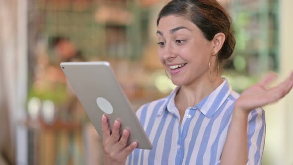 Young Indian Woman Doing Video Call on Digital Tablet 