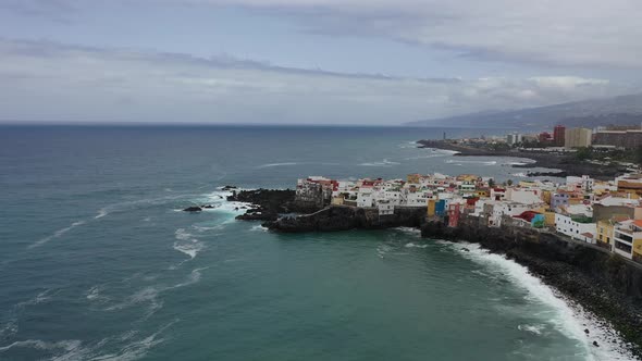 view of the city of Puerto dela Cruz, the island of Tenerife, black beaches on the Atlantic ocean