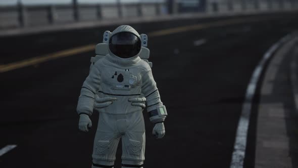 Astronaut Walks in the Middle of a Road alt