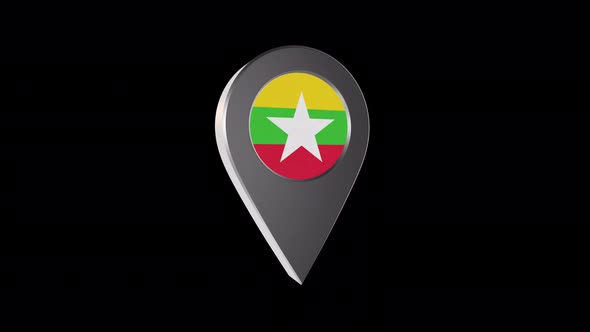 3d Animation Map Navigation Pointer With Myanmar Flag With Alpha Channel 4K