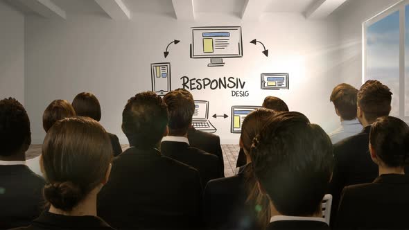 Business people looking at digital screen showing responsive design