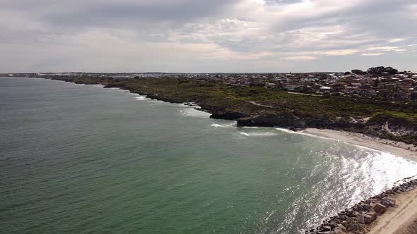 Aerial View Over Burns Beach Coastal Path And Ocean Reef Perth Western Australia