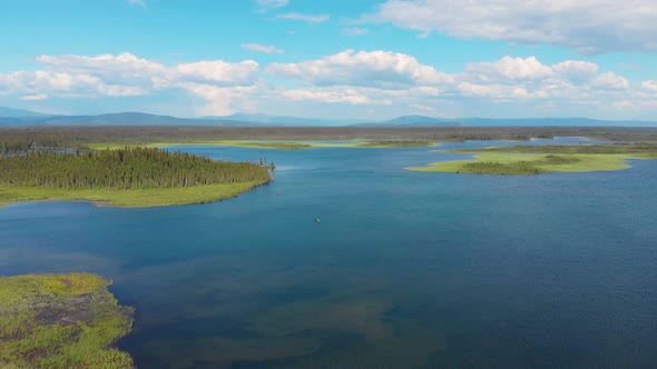 4K Drone Video of Kayaker on Clearwater Lake near Delta Junction, AK during Summer