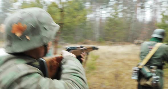 Reenactors Dressed Like Wehrmacht Infantry And American Soldiers Of USA Of World War II