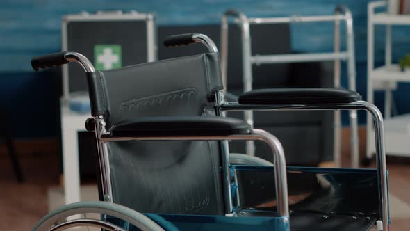 Close Up of Wheelchair in Empty Nursing Home at Clinic