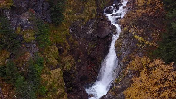 Beautiful Powerfull Waterfall in Green Forest Top View