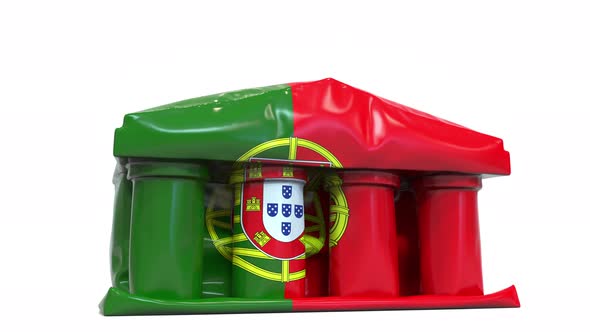 Deflating Bank or Government Building with Flag of Portugal