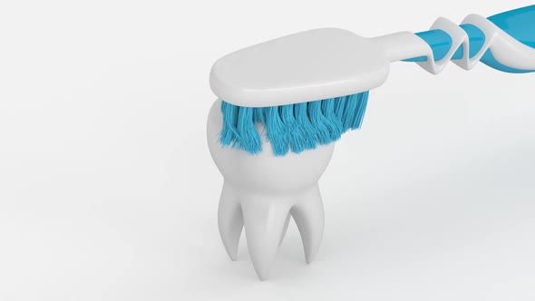 Toothbrush brushing and cleaning tooth over white background