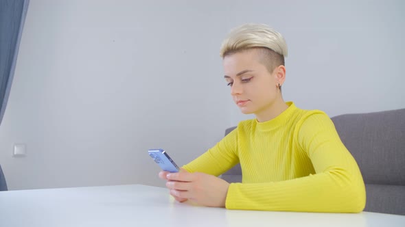 Female using modern mobile phone for online communication in 4k video