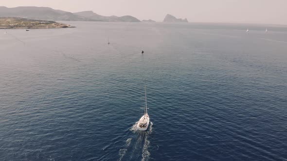 Aerial View of Two Yachts Near Ibiza Es Vedra and Vedranell Islands