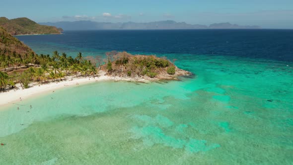 Small Torpical Island White Sandy Beach Top View