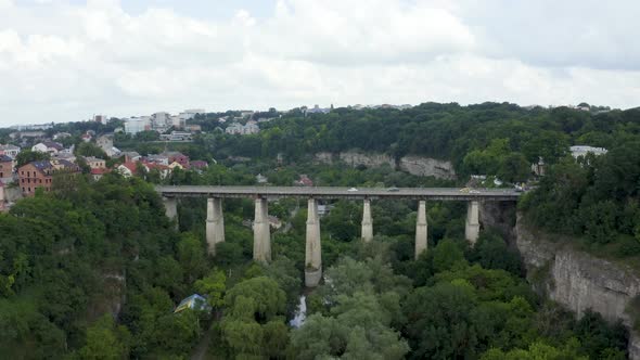 Huge Stone Bridge Over the Valley and Forest in Kam'yanets'Podil's'kyi