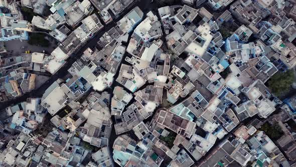 Aerial view Drone 4k of Blue City village In Jodhpur, Rajasthan