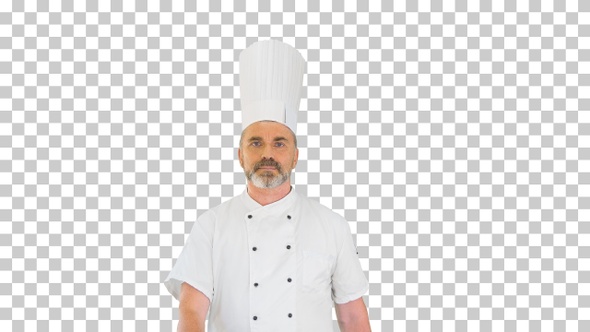 Chef in white uniform walking, Alpha Channel