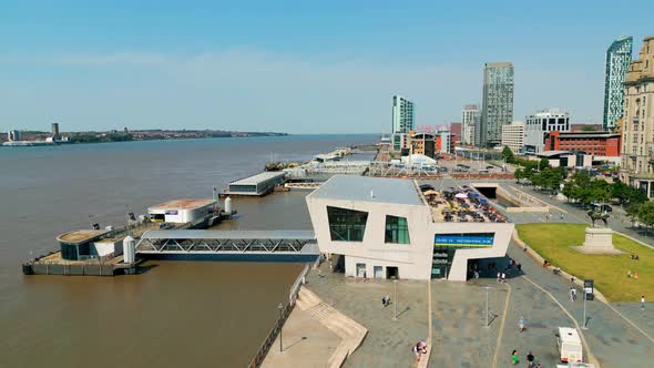 Aerial View Over Pier Head and the Ferry Terminal at Mersey River in Liverpool  Travel Photography