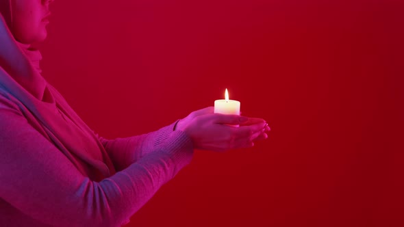 Ramadan Praying Islam Religion Woman Hands Candle