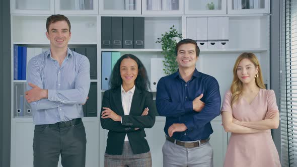 Portrait group of businessman and woman people stand with confidence.