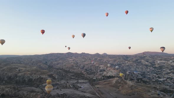 Aerial View Cappadocia Turkey  Balloons Sky