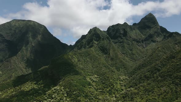 Aerial panorama of island of Maui, Hawaii, USA, drone view of mountain peaks