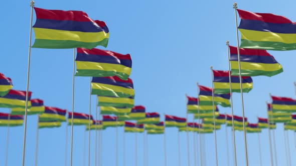 Mauritius Row Of National flags Walk Throw Animation