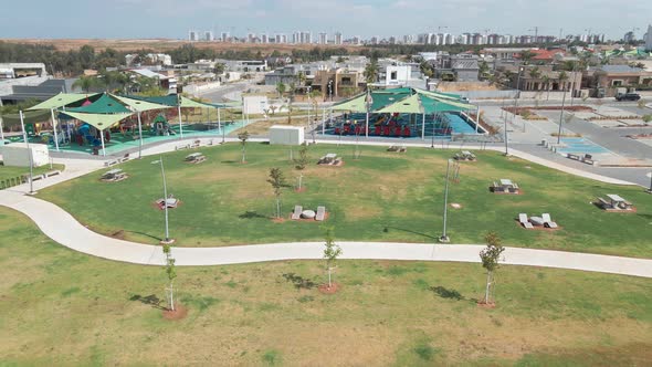 children's playground at the noon, shot from above ,at southern district city in israel named by net
