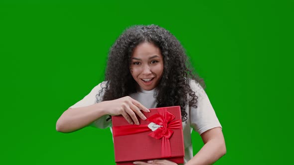 Green Screen Excited Lady Holds Present