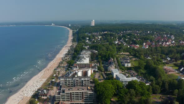 Incredible Aerial Drone View of Baltic Sea Coastline in Scharbeutz Germany Dolly in Day