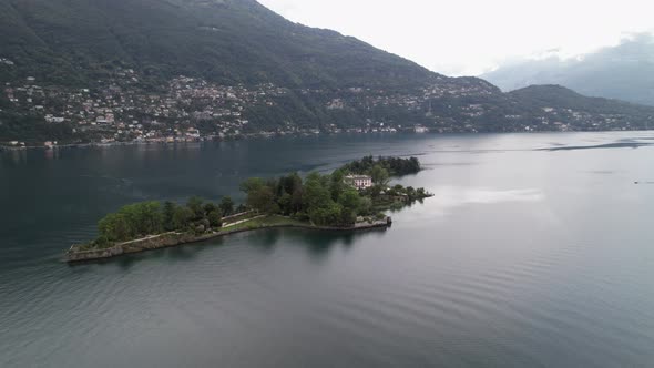 Drone shot of the botanical graden on the island Brissago in Ticino, Switzerland