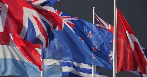 National flags waving in the wind