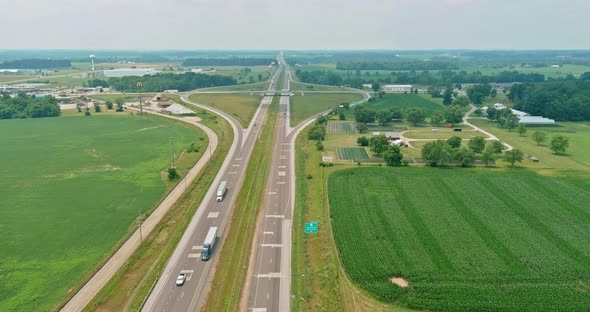 Panorama Aerial View of Small Town Near Road Highway Located in Central America