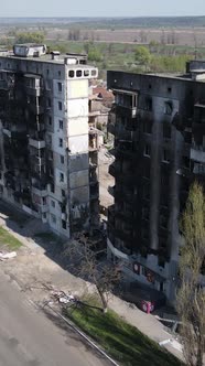 Vertical Video of a Destroyed Building in Borodyanka Ukraine