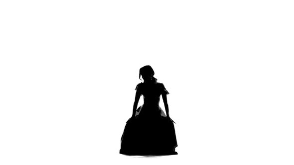 Girl Is Dancing Hot Spanish Dance. White Background. Silhouette