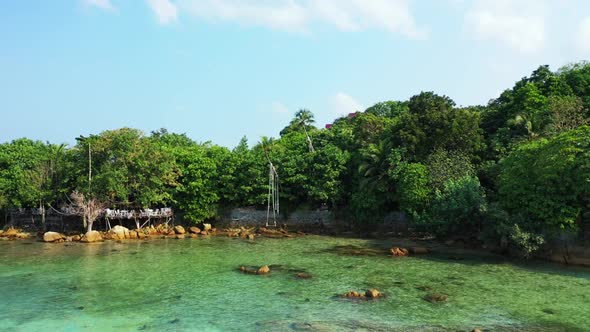 Aerial view tourism of luxury bay beach holiday by blue ocean with white sand background of journey 