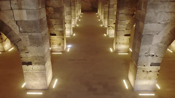 Interior of Historical Monumental Building With Stone Arches and Domes