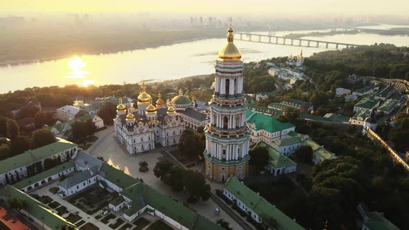 Kyiv, Ukraine: Aerial View of Kyiv-Pechersk Lavra in the Morning at Sunrise