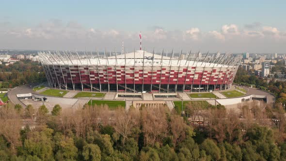 Ascending Shot of Modern Multifunction Arena PGE Narodowy National Stadium