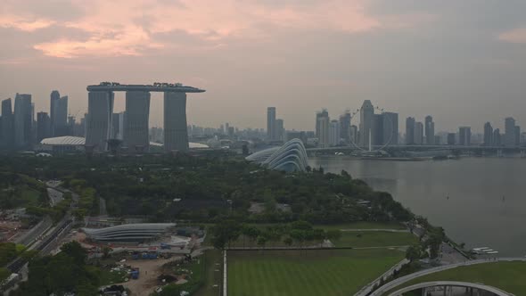 Drone View Of Marina Bay Sands And Singapore Skyline