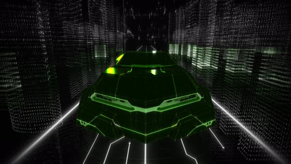 Polygonal Model Of A Matrix Network Transport Hovering On Cyberspace City Road alt