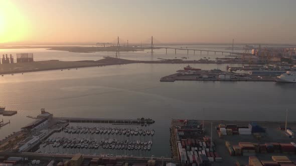 Aerial view of the Cadiz Bay at sunset