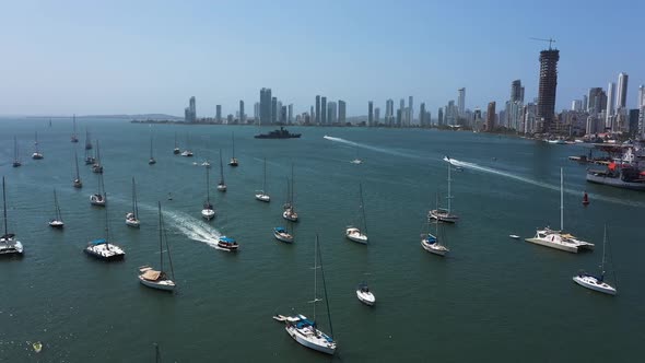 The Beautiful Yachts Drifting in the Bay